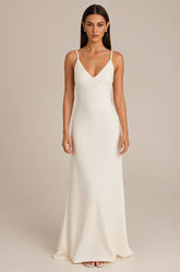 Elegantes Elfenbein Etui Standesamtkleid mit Spaghettiträgern